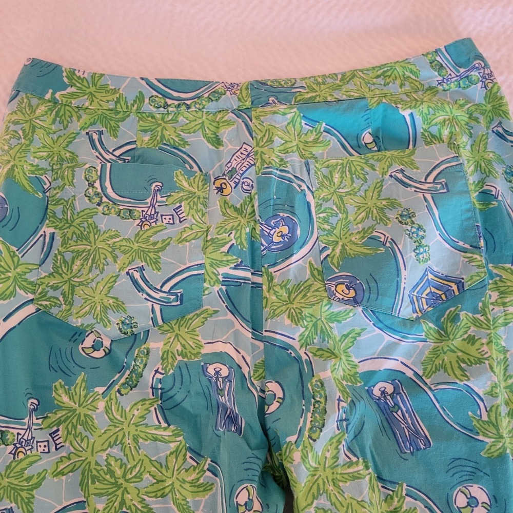 Lilly Pulitzer Pants Womens 10 Blue Green Poolside Palm Tree Crop Straight Leg - Picture 4 of 15